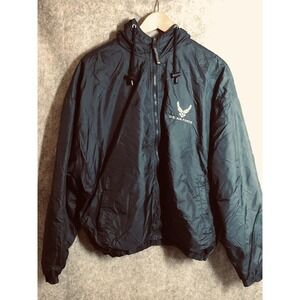 Oarsman Jacket Mens Large Blue Hooded Windbreaker Lined Full Zip USAF Eagle USA